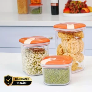 Set 3 hộp đựng thực phẩm khô (500-1000-1500ml) nhựa nguyên sinh pull box cao cấp OMADA - Model : M6933SI