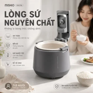 Nồi Cơm Điện Áp Suất Lòng Sứ Dưỡng Sinh Mishio MK396 dung tích 0.8L cho 1-2 người – Bí Quyết Cho Cơm Gạo Lứt