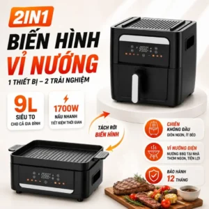 Nồi Chiên Không Dầu Kèm Vỉ Nướng 2-in-1 Mishio MK407: Nâng Tầm Món Ngon, Tiện Lợi Vượt Trội
