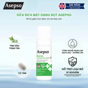 Sữa rửa mặt dạng bọt ASEPSO dành cho da mụn chiết xuất tơ tằm và tinh dầu tràm trà tự nhiên Úc
