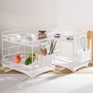 Kệ úp đa năng 2 tầng kèm khay hứng nước - Trắng _342589